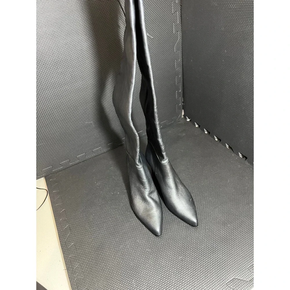 Donald Pliner Leore Boots Women 6M Silver Metallic‎ Leather Over The Knee Block
